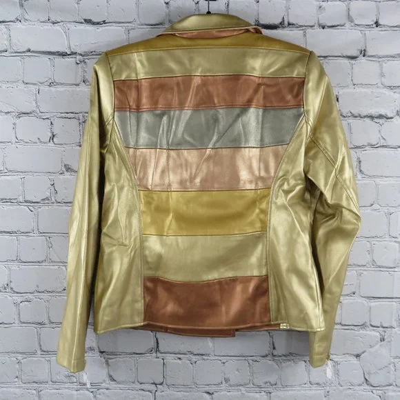 Women's Novelty Faux Leather Striped Jacket - Picture 4 of 4